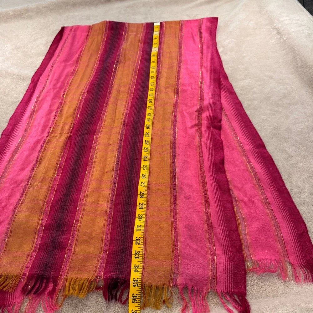 Moroccan Boho Striped Metallic Pink Orange Scarf Wrap‎ Festival Beachy Resort